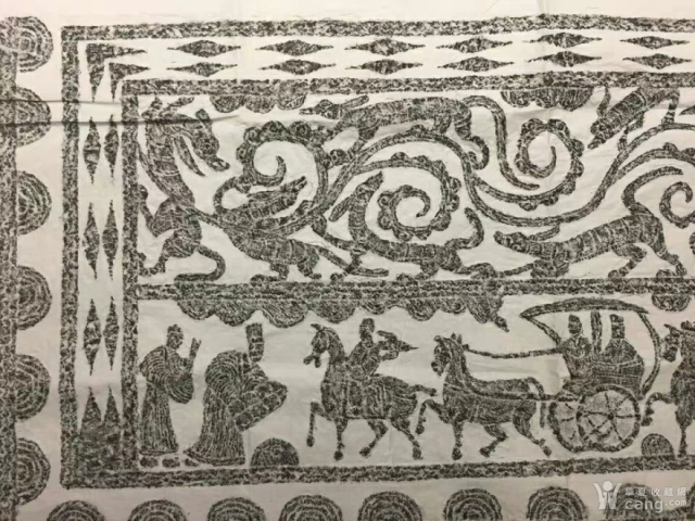 古玩雜項漢代畫像石車馬出行圖全貌巨幅拓片(孤品，無拼接)拍賣，當前價格6300元