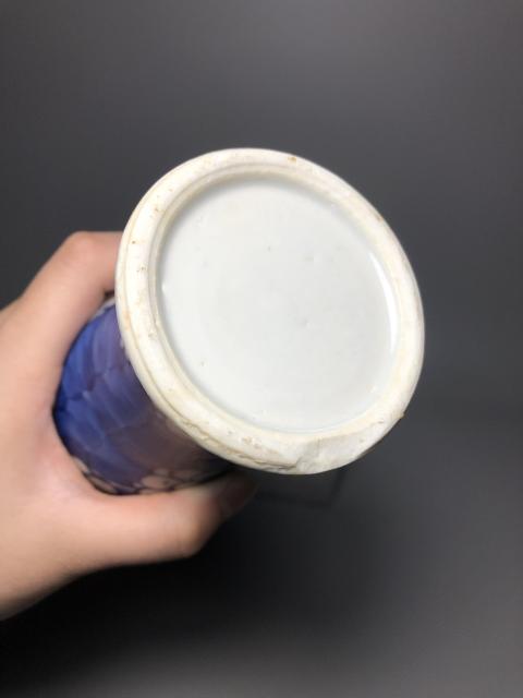 古玩陶瓷晚清,青花留白冰梅紋撇口瓶拍賣,當前價格2000元