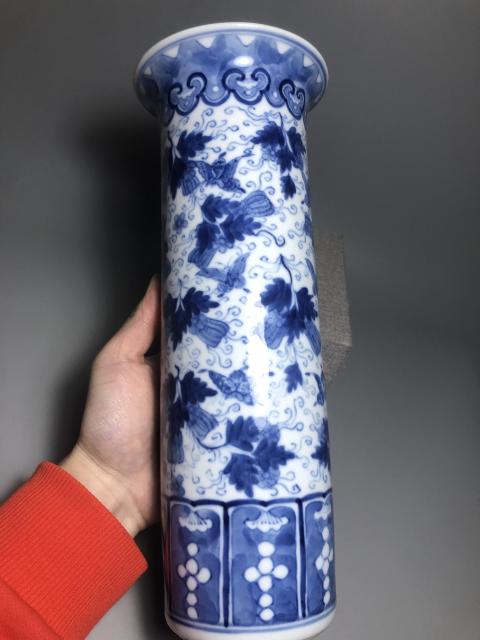 古玩陶瓷晚清,青花瓜瓞綿綿紋箭筒拍賣,當前價格6800元