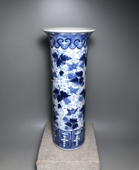 古玩陶瓷晚清,青花瓜瓞綿綿紋箭筒拍賣,當前價格6800元