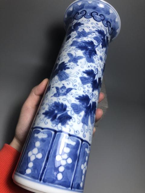 古玩陶瓷晚清,青花瓜瓞綿綿紋箭筒拍賣,當前價格6800元