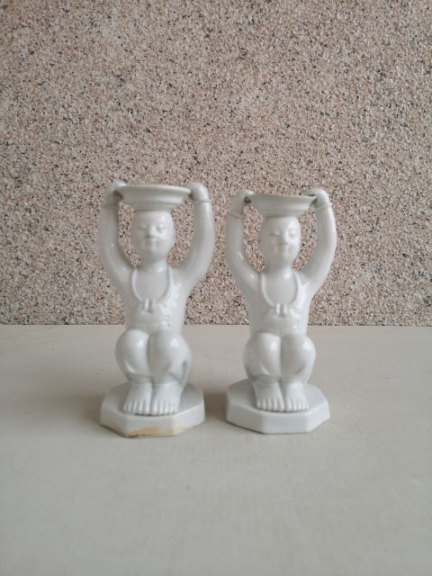 古玩陶瓷德化白瓷童子燭臺拍賣，當前價格450元
