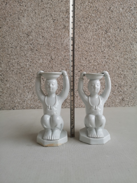 古玩陶瓷德化白瓷童子燭臺拍賣，當前價格450元