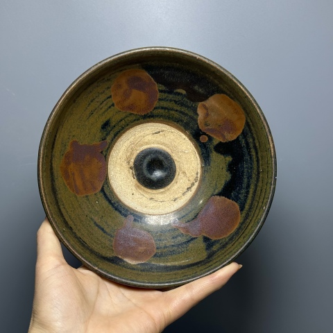 古玩陶瓷磁州窯黑釉鐵銹斑大碗拍賣,當前價格4500元