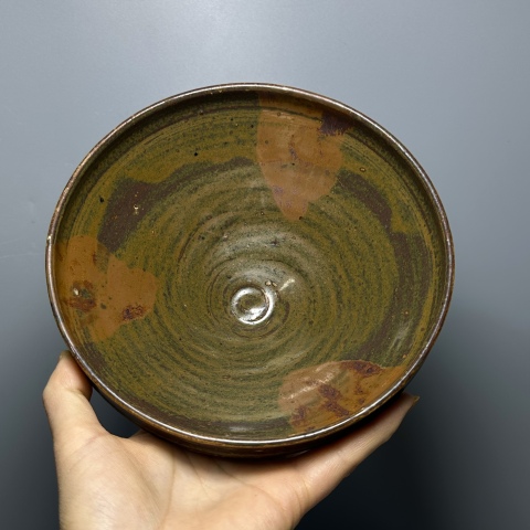 古玩陶瓷磁州窯褐釉鐵銹斑紋直口斗笠碗拍賣，當前價格2800元