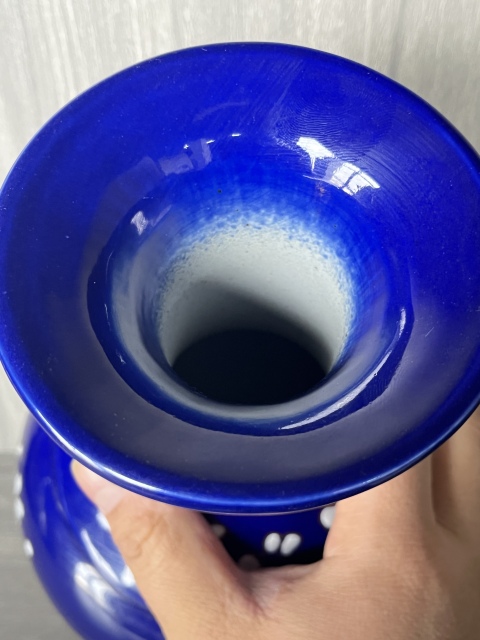 古玩陶瓷解放初 極品藍釉粉彩梅花圖賞瓶拍賣，當前價格380元