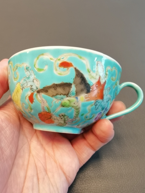 古玩陶瓷大清光緒年製官窯款粉彩瓜瓞綿綿紋茶杯拍賣,當前價格750元