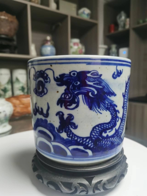 古玩陶瓷青花趕珠龍紋筒式爐拍賣，當前價格2100元