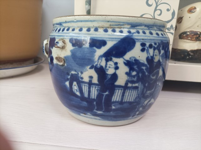 古玩陶瓷晚清.麒麟送子青花四系粥罐拍賣，當(dāng)前價格680元