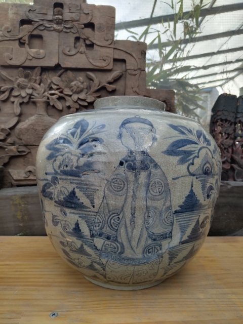 古玩陶瓷清代人物紋青花罐拍賣，當前價格8800元