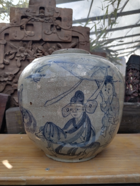 古玩陶瓷清代人物紋青花罐拍賣，當前價格8800元