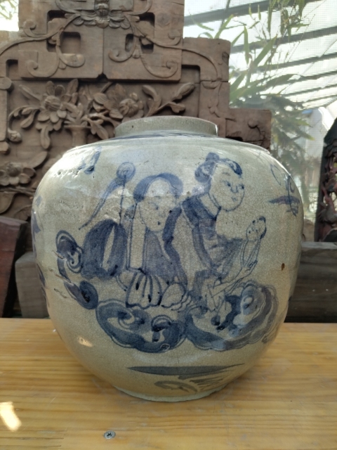 古玩陶瓷清代人物紋青花罐拍賣，當前價格8800元
