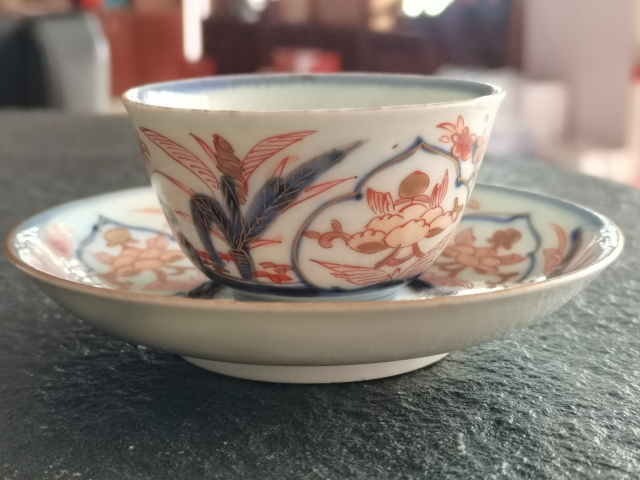 古玩陶瓷康熙青花礬紅描金杯碟拍賣，當前價格3000元