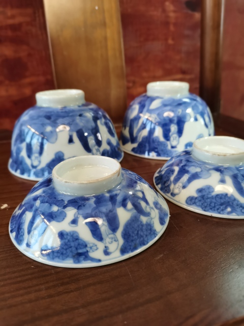 古玩陶瓷晚清民國人物紋青花蓋碗一對拍賣,當前價格766元