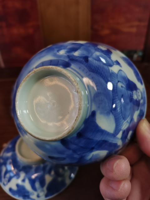 古玩陶瓷晚清民國人物紋青花蓋碗一對拍賣,當前價格766元