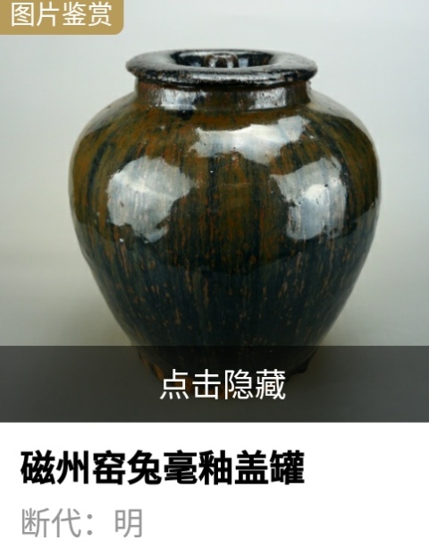 古玩陶瓷精美.明代兔毫釉大罐（1368年-1644年）拍賣，當前價格280元