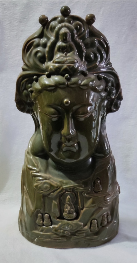 古玩陶瓷綠釉觀音菩薩頭像拍賣，當前價格1288元