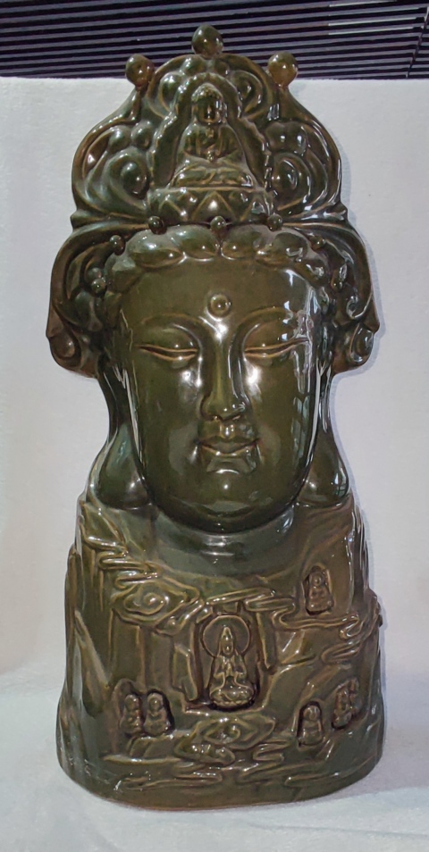 古玩陶瓷綠釉觀音菩薩頭像拍賣，當前價格1288元