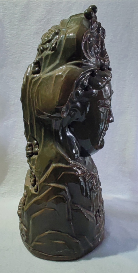 古玩陶瓷綠釉觀音菩薩頭像拍賣，當前價格1288元