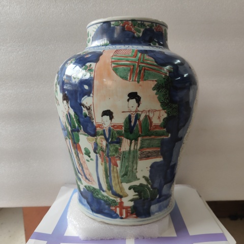 古玩陶瓷今天剛買到的（康熙（福）字官窯）青花五彩人物故事紋將軍罐拍賣，當前價格125800元