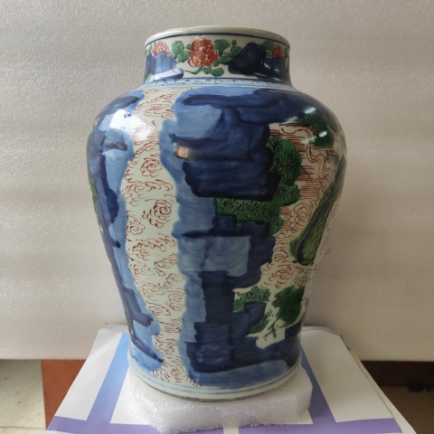古玩陶瓷今天剛買到的（康熙（福）字官窯）青花五彩人物故事紋將軍罐拍賣，當前價格125800元