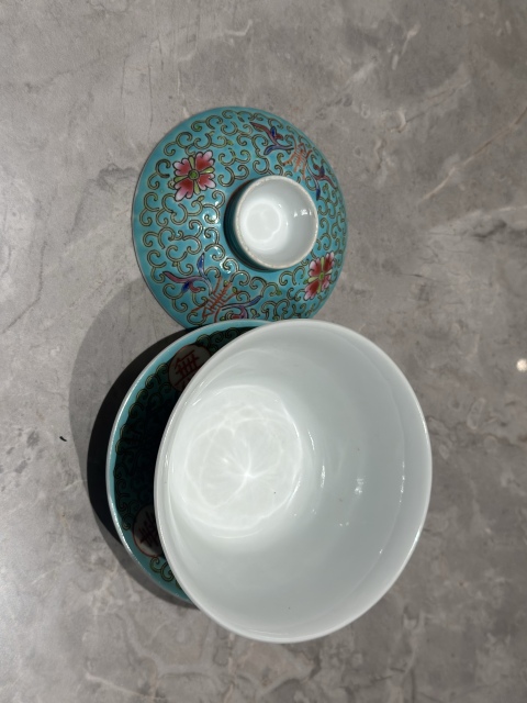 古玩陶瓷松石綠釉蓋碗拍賣，當前價格1300元