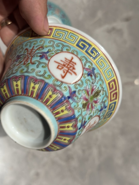 古玩陶瓷松石綠釉蓋碗拍賣，當前價格1300元