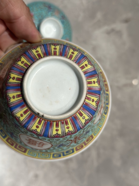 古玩陶瓷松石綠釉蓋碗拍賣，當前價格1300元