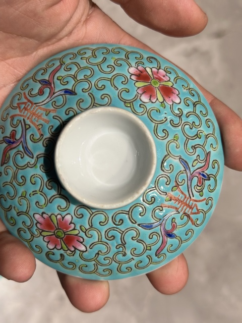 古玩陶瓷松石綠釉蓋碗拍賣，當前價格1300元