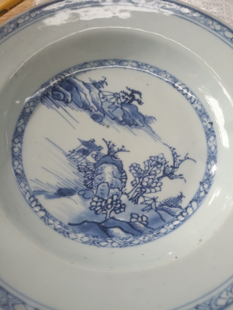 古玩陶瓷青花山水人物紋折沿盤拍賣,當前價格1188元