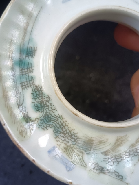 古玩陶瓷（全美品）光緒淺絳彩山水人物瓜棱茶碗拍賣，當前價格388元