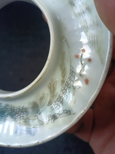 古玩陶瓷（全美品）光緒淺絳彩山水人物瓜棱茶碗拍賣，當前價格388元