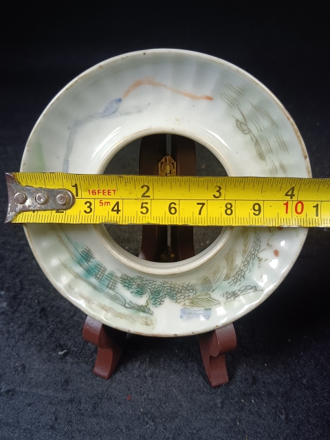 古玩陶瓷（全美品）光緒淺絳彩山水人物瓜棱茶碗拍賣，當前價格388元