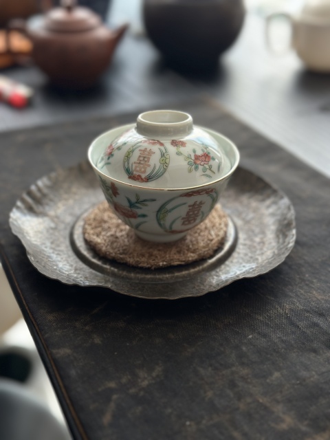 古玩陶瓷粉彩花卉紋喜字蓋碗拍賣，當前價格4360元