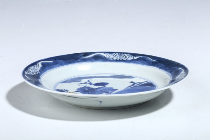 古玩陶瓷清康熙·青花麒麟望月紋折沿盤拍賣,當前價格2600元