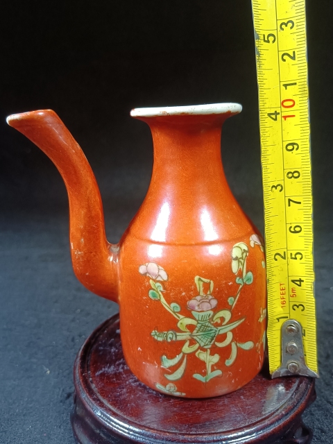 古玩陶瓷（全品）晚清**紅粉彩花卉暗八仙酒壺景德鎮窯拍賣，當前價格800元