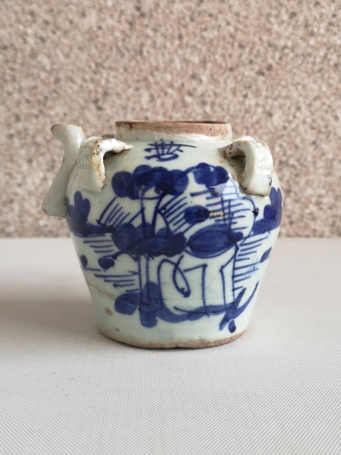 古玩陶瓷青花花卉紋四系壺拍賣，當前價格680元