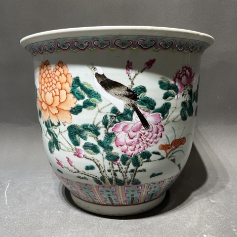 古玩陶瓷花鳥紋粉彩花盆拍賣,當前價格10888元