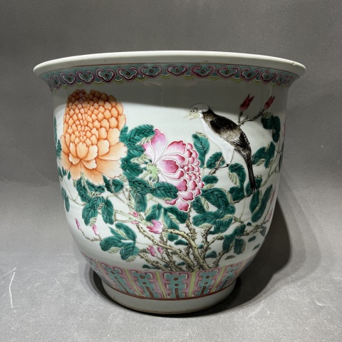 古玩陶瓷花鳥紋粉彩花盆拍賣,當前價格10888元