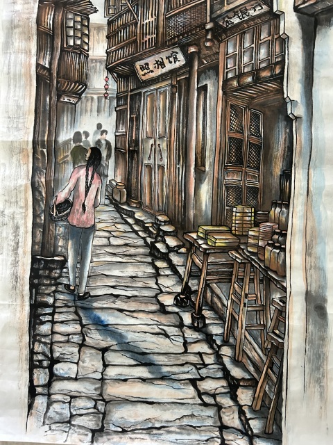 古玩字畫袁彬《古鎮(zhèn)瑤》拍賣，當(dāng)前價格788元