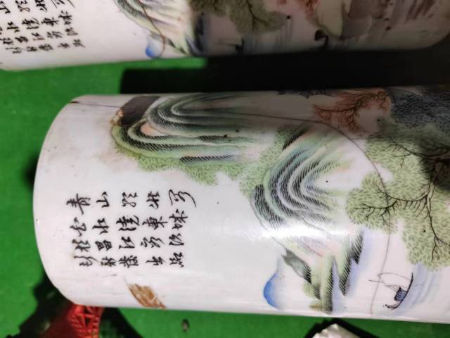 古玩陶瓷民國山水紋帽筒拍賣，當前價格1333元