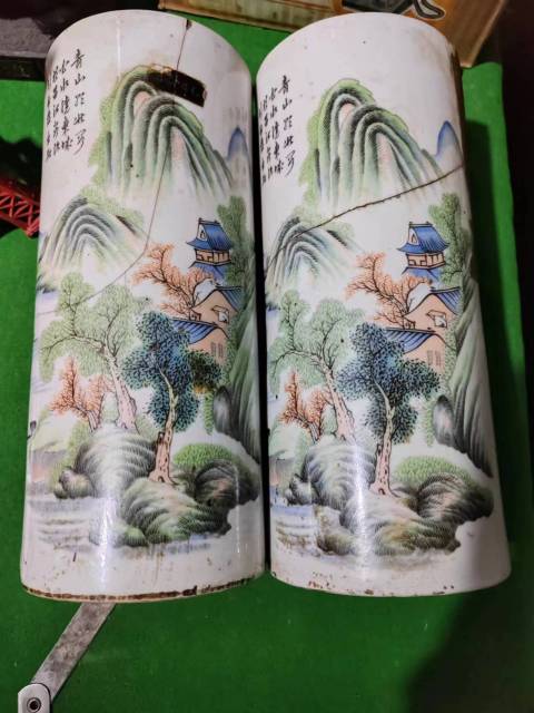 古玩陶瓷民國山水紋帽筒拍賣，當前價格1333元