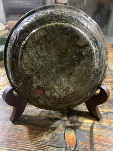 古玩陶瓷漢代精品綠釉印花盆拍賣,當(dāng)前價格3800元