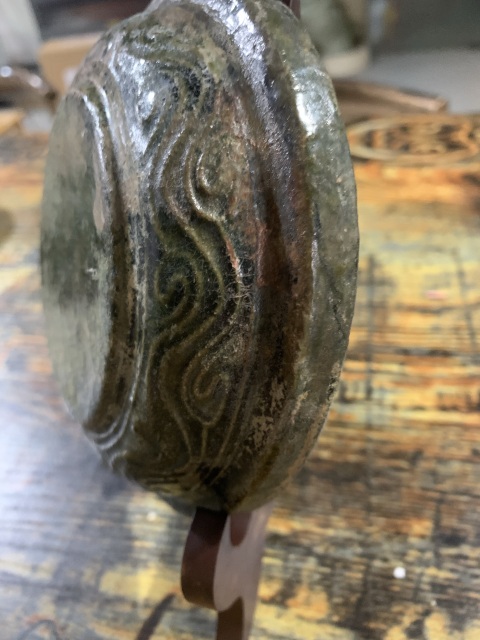 古玩陶瓷漢代精品綠釉印花盆拍賣,當(dāng)前價格3800元