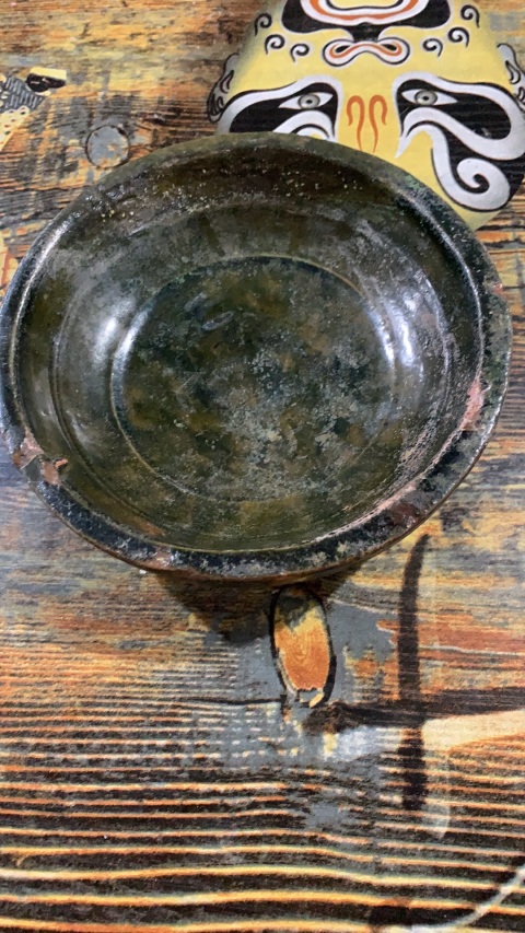 古玩陶瓷漢代精品綠釉印花盆拍賣,當(dāng)前價格3800元
