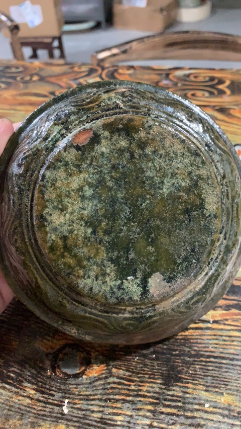 古玩陶瓷漢代精品綠釉印花盆拍賣,當(dāng)前價格3800元