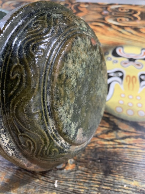 古玩陶瓷漢代精品綠釉印花盆拍賣,當(dāng)前價格3800元