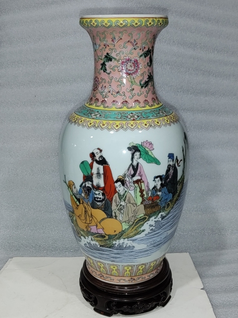 古玩陶瓷粉彩貼花八仙人物紋瓶拍賣，當前價格1888元