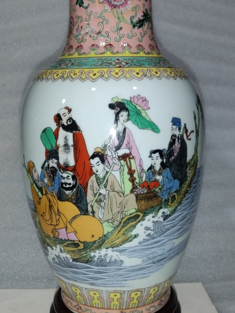 古玩陶瓷粉彩貼花八仙人物紋瓶拍賣，當前價格1888元
