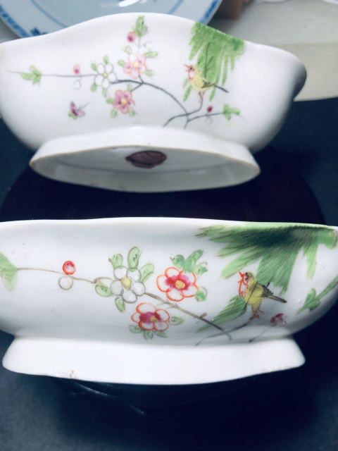 古玩陶瓷民國.花鳥紋彩繪貢盤拍賣，當前價格780元